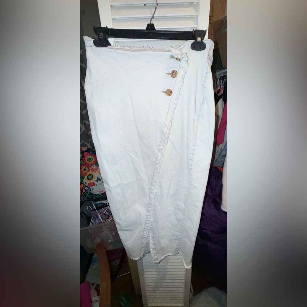 Elegant White Jean Wrap Skirt